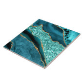 Teal Blue Gold Glitter Marble Ceramic Tile タイル (側面)