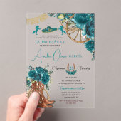 Teal Blue Green Floral Charro Western Quinceanera  アクリル招待状 (インサイチュ (ポータブル))