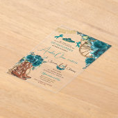 Teal Blue Green Floral Charro Western Quinceanera  アクリル招待状 (レイダウン)