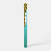 Teal Blue Green - Gold Glitter Drips Personalized iPhone 16ケース (左側面)