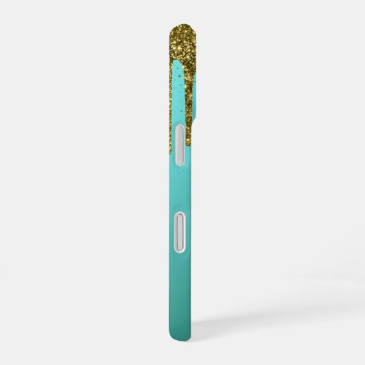 Teal Blue Green - Gold Glitter Drips Personalized iPhone 16ケース (右側面)
