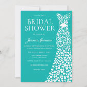 Teal Blue Green White Wedding Dress Bridal Shower 招待状 (正面)