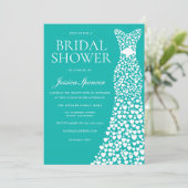 Teal Blue Green White Wedding Dress Bridal Shower 招待状 (スタンド正面)