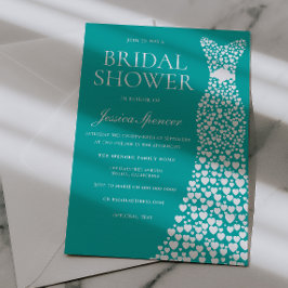 Teal Blue Green White Wedding Dress Bridal Shower 招待状