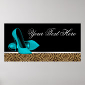 Teal Blue High Heel Shoes Leopard Party Banner ポスター (正面)