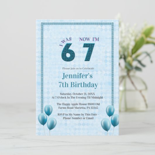 Teal  Blue I Was 6 Now 7 Birthday 招待状 (スタンド正面)