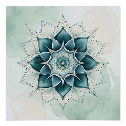 Teal Blue Mandala Design ポスター (正面)