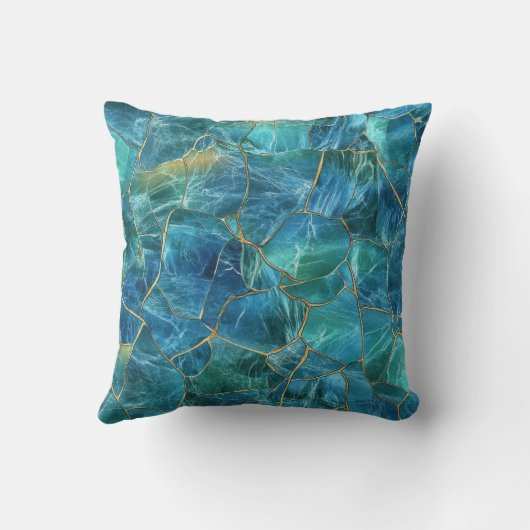 Teal Blue Marble Texture with Gold Veins クッション (裏面)