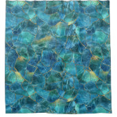 Teal Blue Marble Texture with Gold Veins シャワーカーテン (正面)
