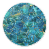 Teal Blue Marble Texture with Gold Veins セラミックノブ (正面)