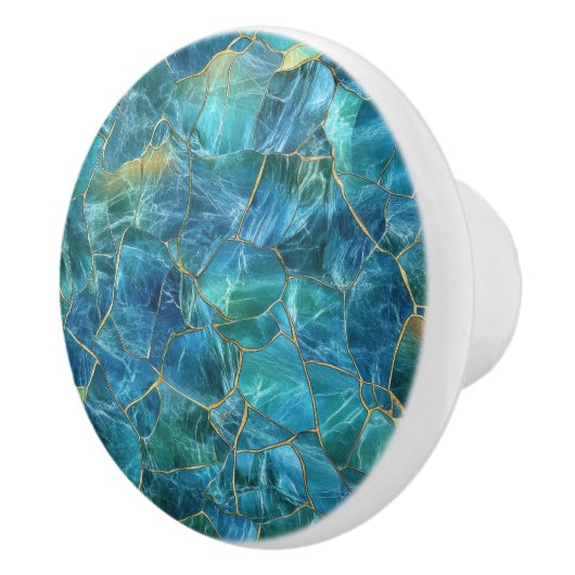 Teal Blue Marble Texture with Gold Veins セラミックノブ (右)