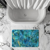 Teal Blue Marble Texture with Gold Veins バスマット