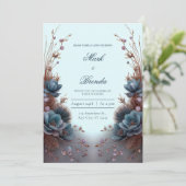Teal Blue Modern Symmetrical Botanical Wedding 招待状 (スタンド正面)