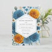 Teal Blue Moody Floral Wedding 招待状 (スタンド正面)