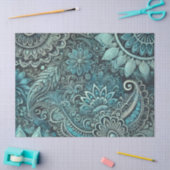 Teal Blue Paisley Floral Pattern Decoupage 薄葉紙 (クラフト)