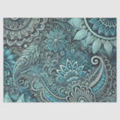 Teal Blue Paisley Floral Pattern Decoupage 薄葉紙 (正面)