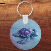Teal Blue Purple Turtle Colorful Sea Turtle キーホルダー (正面)