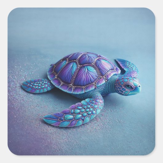 Teal Blue Purple Turtle Colorful Sea Turtle スクエアシール (正面)