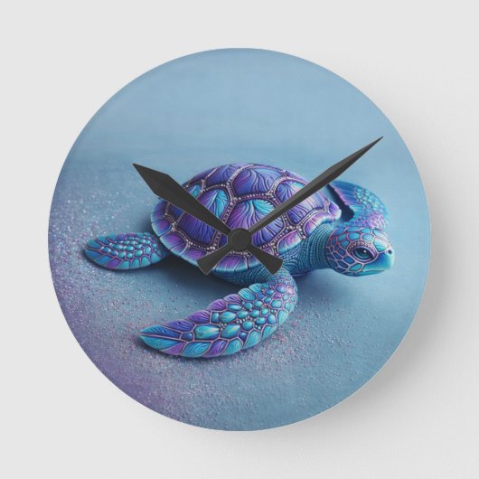 Teal Blue Purple Turtle Colorful Sea Turtle ラウンド壁時計 (正面)