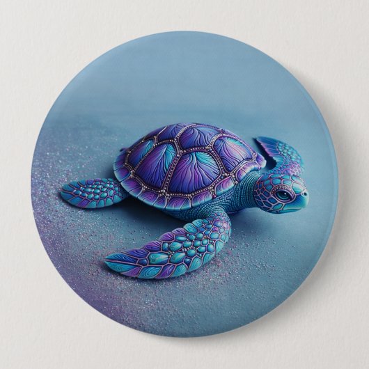 Teal Blue Purple Turtle Colorful Sea Turtle 缶バッジ (正面)