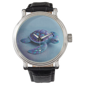 Teal Blue Purple Turtle Colorful Sea Turtle 腕時計