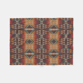 Teal Blue Red Brown Orange Tribal Art Pattern フリースブランケット (正面(横))