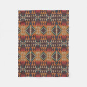 Teal Blue Red Brown Orange Tribal Art Pattern フリースブランケット (正面)