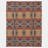 Teal Blue Red Brown Orange Tribal Art Pattern フリースブランケット (正面)