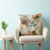 Teal Blue Rust Cream Modern Farmhouse Floral クッション (椅子)