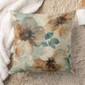 Teal Blue Rust Cream Modern Farmhouse Floral クッション (ブランケット)