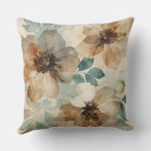 Teal Blue Rust Cream Modern Farmhouse Floral クッション (裏面)