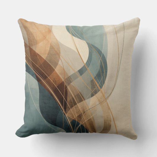 Teal Blue Rust Gray Cream Abstract Farmhouse クッション (正面)