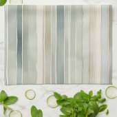 Teal Blue Sage Green Cream Distressed Stripe キッチンタオル (折り畳み)