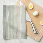 Teal Blue Sage Green Cream Distressed Stripe キッチンタオル (四つ折り)