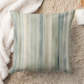 Teal Blue Sage Green Cream Distressed Stripe クッション (ブランケット)