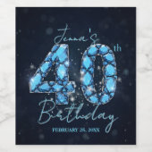 Teal Blue Sapphire Gemstone Glam 40th Birthday  ワインラベル (シングルラベル)