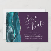 Teal Blue Silver Agate Purple Save the Date Card 招待状 (正面)
