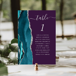 Teal Blue Silver Agate Purple Wedding Table Number テーブルナンバー