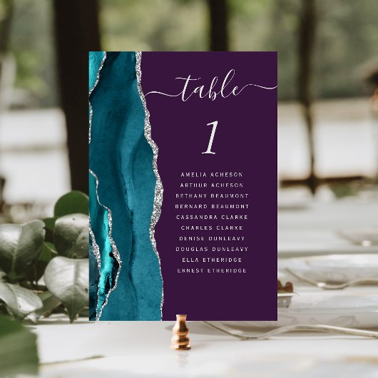 Teal Blue Silver Agate Purple Wedding Table Number テーブルナンバー
