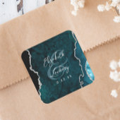 Teal Blue Silver Agate Script Wedding スクエアシール