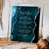 Teal Blue Silver Agate Script Wedding Bar Menu  ポスター