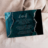Teal Blue Silver Agate Script Wedding Details エンクロージャーカード