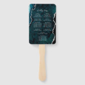 Teal Blue Silver Agate Script Wedding Program ハンドファン (裏面)