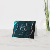 Teal Blue Silver Agate Script Wedding Thank You カード (正面)