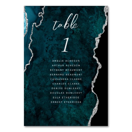 Teal Blue Silver Agate Wedding テーブルナンバー (正面)