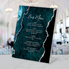 Teal Blue Silver Agate Wedding Bar Menu 台座サイン