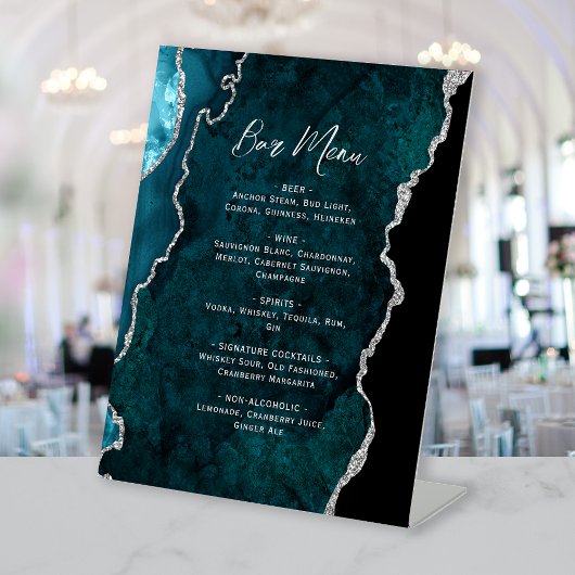 Teal Blue Silver Agate Wedding Bar Menu 台座サイン