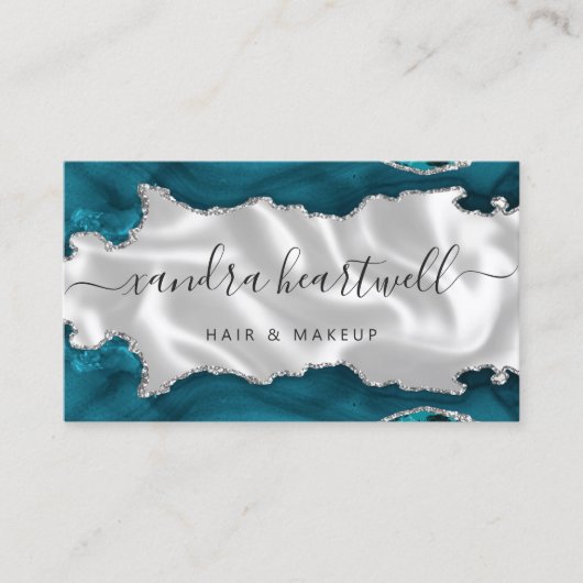 Teal Blue Silver Agate White Luxury Stylist 名刺 (正面)