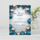 Teal Blue Silver Balloons Confetti New Year's Eve 招待状 (スタンド正面)