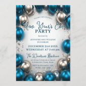 Teal Blue Silver Balloons Confetti New Year's Eve 招待状 (正面)